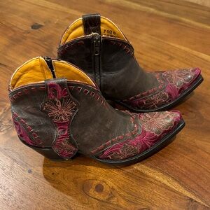 Old Gringo Dark Brown and Vibrant Purple Pink Fuchia Embroidered Ankle Boots